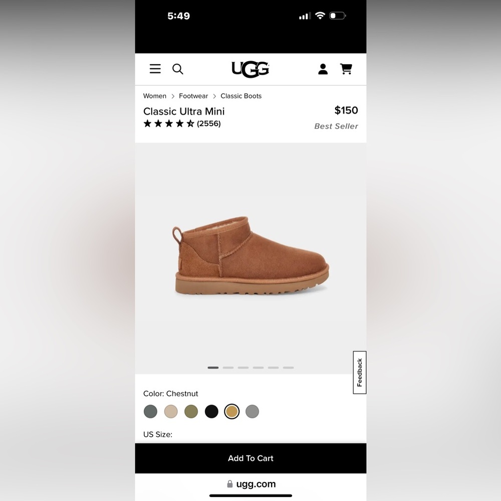 Ugg Ultra Mini Shoes
SOLD OUT (on website)
Color: Chestnut
Size: 9 (Women's)